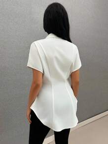Vavine Women's Elegant Rhinestone Decoration Cinched Waist Blouse, Summer