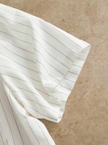 Manfinity BRENVOR Summer Men's Short Sleeve Striped Shirt With Embroidery Graphic Pocket - White - View 4