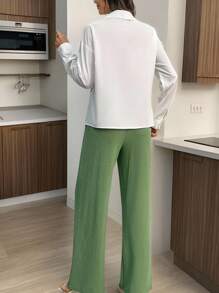 INAWLY Set de 2 piezas con camisa de manga larga y pantalones de pierna ancha con estampado floral para mujer