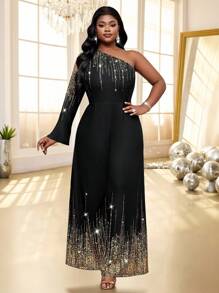 SHEIN Lady Spring And Summer Autumn And Winter Elegant Party Wedding Concert/Music Festival Colorful Knitted Strapless Asymmetrical Flounce Sleeve Backless Long Long Sleeve Plus Size Jumpsuits Summer Dresses For Women Summer Outfits For Women Birthday Outfits For Women Women Summer Clothes Concert Outfit Women Festival Outfits For Women Winter Clothes For Women Cruise Women Outfits Fall Women Clothes Jumpsuits For Woman Elegant Jumpsuits For Woman Summer Birthday Outfit For Women - Multicolor - View 3
