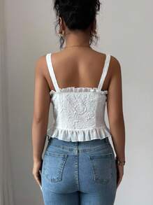 Elenzga Women's Summer Ruffled Chiffon Patchwork Design Fitted Camisole - White - View 2