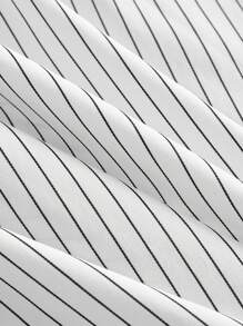 Manfinity BRENVOR Camisa blanca de hombre con bordado de flor tridimensional hecha a mano, diseño de rayas negras de marca de primavera/verano, artesanía pesada con cuentas de nicho - Blanco - Ver 5