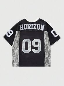 ROMWE MEN Prep Men's Sports Mesh Patchwork Short Sleeve T-Shirt, Sports Jersey - Black - View 2