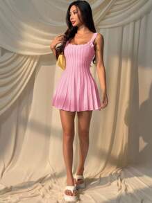 SHEIN EZwear 女士休闲浅粉色针织毛衣裙 - 淺粉色 - 查看 4