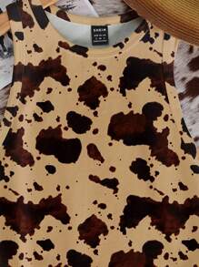 SHEIN EZwear 休闲简约牛奶纹理西部风格印花紧身圆领背心，适合夏季