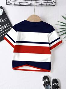 3pcs/Set Baby Boy Casual Short Sleeve Classic Colorblock Graphic Printed T-Shirts,Cool Campus Style, Suitable For Summer Baby Boy Striped Tshirt Baby Boy Color Block Tshirt Baby Boy Graphic Tshirt Toddler Boy Tshirt Baby Boy Summer Tshirt Baby Boy Print Tshirt