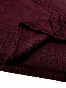 Linhara بونشو كنزة صوفية محبوك بأكمام خفاش وياقة عالية بأزرار، لون أحادي أنيق مناسب للخريف والشتاء - عنابي اللون - مشاهدة 8