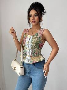 Elenzga Women's Elegant Sleeveless Cardigan, Embroidered Thick Fabric, Autumn