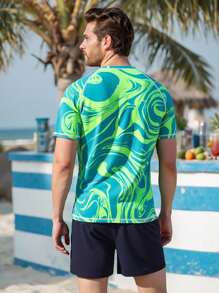 Manfinity Swimmode Men's Vacation Beach Surfing Swimwear Rash Guard Set
