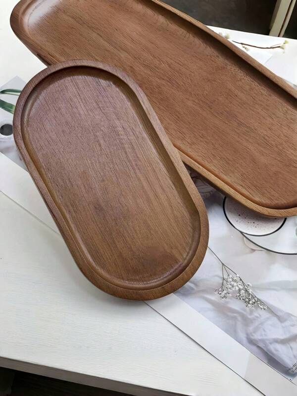 SHEIN 1pc Wooden Tray, Dinner Plate, Multi-Purpose Serving Platter, Suitable For Home, Restaurant And Party Use, Breakfast Tray, Cake Tray, Bread Tray, Kitchen Tray, Tea Set Tray,Kitchen,Christmas Gift