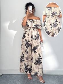 Elenzga 大码露肩收腰阔腿连体裤，优雅性感的海滩度假风