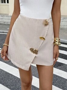 Serisse Falda asimétrica con decoración metálica, de verano para mujer - Albaricoque - Ver 6