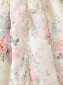 Elladie kids 年轻女孩春季玫瑰印花无袖花卉泡泡裙连衣裙，后拉链开合，百搭可爱的公主裙，适合日常休闲穿着 - 彩色 - 查看 9