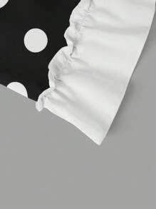 Sweetra 大码可爱迷人的蘑菇印花露肩迷你连衣裙 - 黑與白 - 查看 3