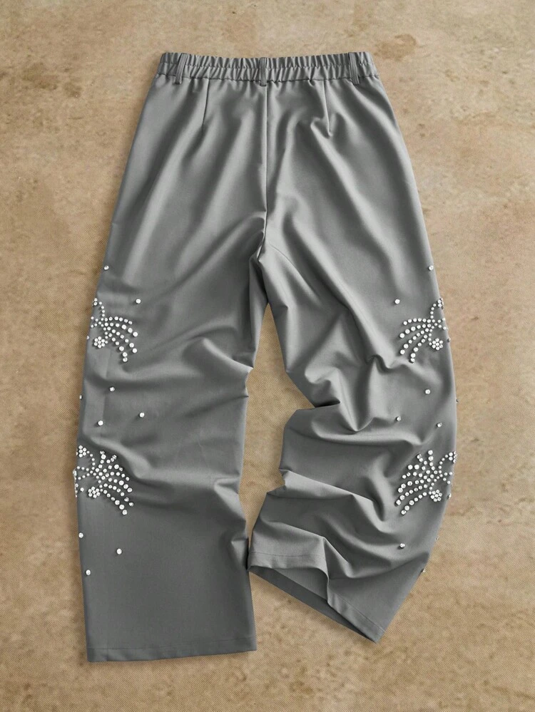Pantalon large à jambes amples pour hommes orné de perles à bulles élaborées et de cristaux, pantalon décontracté Top de gamme