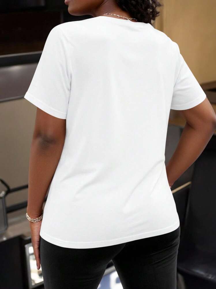 Maweii Plus Size Casual Birthday Slogan Print Short Sleeve T-Shirt Graphic Tees Women Tops - White - View 2