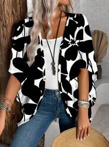 EMERY ROSE Women's Casual Botanical Leaf Print Lightweight Jacket, Suitable For Spring/Summer Autumn - Multicolor - View 6