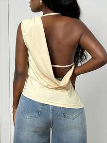 Slaydiva 2025 Sommer Neu Sexy creme gelber asymmetrischer rückenfrei ärmellos Crop Top für Frauen, geeignet für Ostern, Musikfestivals, Alltag, Party, Weihnachten, Valentinstag, Dates, Strand, Kreuzfahrt, Karneval - Gelb - Übersicht 2