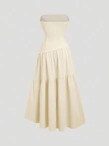 Sweetra Women's New Yellow Solid Color Ruffle Design Sleeveless A-Line Dress, Simple Fashion Casual Beach Date Dress, Spring/Summer