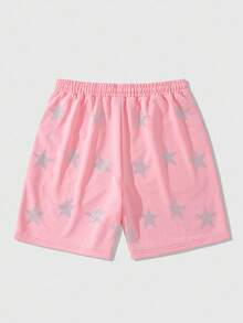 ROMWE MEN Street Life Shorts com Cordão na Cintura e Bolsos, com Estrela de Diamante Cintilante Masculino - Rosa chiclete - Visão 3