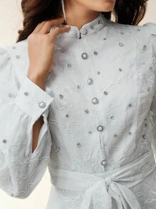 Anewsta Modern Fashionable Embroidered Bodice Detail Women's Dress