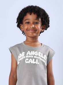 SUMWON 男童夏季沙滩背心滑板风格加州街头服饰肌肉T恤短款套装威尼斯海滩休闲玩乐套装 - 灰色 - 查看 5