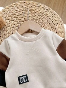 男婴休闲可爱舒适针织袖拼接圆领长袖运动衫，适合外出、上学、日常聚会、秋冬季 - 彩色 - 查看 6