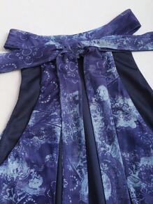 SHEIN Unity 女式薄纱肩带系带露背迷你连衣裙，性感露肩喇叭裙，适合春、夏、秋季 - 彩色 - 查看 3