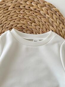 3 件套男婴百搭纯色宽松修身罗纹下摆圆领运动衫和裤子，秋冬季 - 彩色 - 查看 8