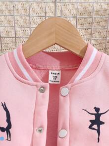 SHEIN Elladie kids Strój dla młodej dziewczyny, baleriny, z nadrukiem w bloki kolorów, z długim rękawem, kurtka i spodnie, swobodny strój na jesień/zimę - Wielokolorowe - Zobacz 4