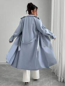 Elenzga 大码时尚休闲复古风格翻领双排扣经典中长款风衣，适合日常穿着、商务穿着、度假穿着