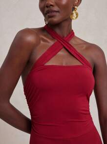 NYA SZN 女式合身露背交叉拼色连体裤度假海滩特殊场合春夏装