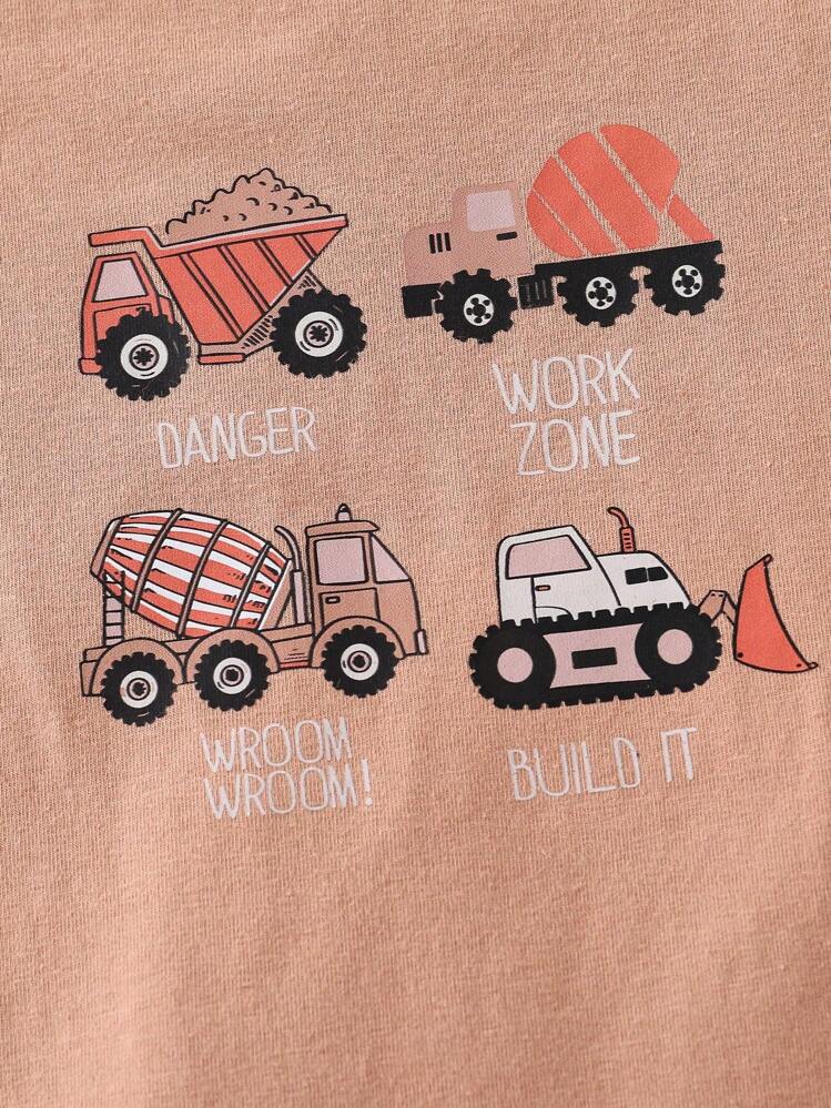 2件套新生儿休闲白色和卡其色卡通汽车印花长袖连体衣套装 - 彩色 - 查看 4