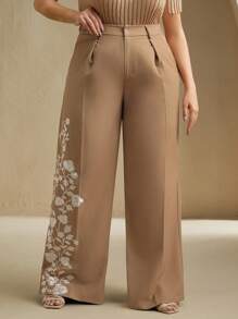 Anewsta Plus Size Women Elegant Floral Embroidery Suit Pants