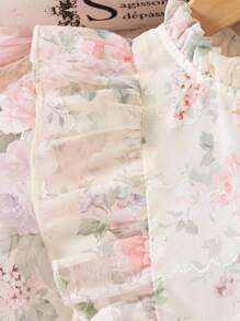 Elladie kids 年轻女孩春季玫瑰印花无袖花卉泡泡裙连衣裙，后拉链开合，百搭可爱的公主裙，适合日常休闲穿着 - 彩色 - 查看 8