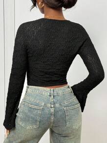 Slaydiva Women's Black Lace Sheer Flare Sleeve Cardigan,Elegant 2025 Summer Autumn New Collection,Suitable For Brunch,Music Festivals,Everyday Wear,Dates - Black - View 2