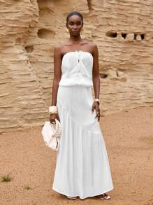 Zivah 2025 春夏新款 音乐节、复活节、圣帕特里克节、西部风、游牧风、生日派对、毕业典礼、学院风、学生风、日常穿着、百搭百搭、休闲、度假、邮轮、海滩、日光浴、线上时尚、街头服饰、婚礼宾客波西米亚风、通勤、早午餐、机场、飘逸杏色/米色网眼虹彩女裙 - 白色 - 查看 1