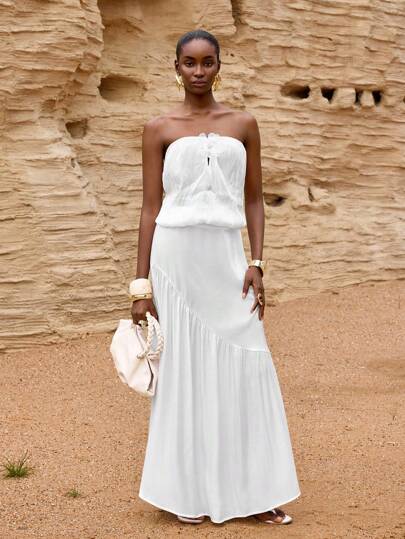 Zivah 2025 Spring/Summer New Music Festival, Easter, St. Patrick's Day, Western, Nomadic, Birthday Party, Graduation, College Style, Student, Everyday Wear, All-Match Versatile, Casual, Vacation, Cruise, Beach, Sunbathing, Online Fashionable, Streetwear, Wedding Guest Boho, Commute, Brunch, Airport, Flowy Apricot/Beige Mesh Iridescent Skirt For Women