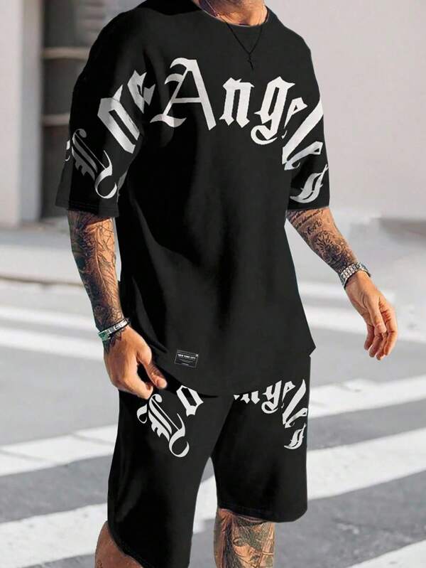Manfinity LEGND Men's Casual T-Shirt And Shorts Set, Suitable For Summer