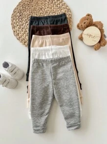 5pcs/Pack Baby Boys/Girls Solid Color Fleece Leggings, Elastic, Warm, Soft, Casual, All-Match, Suitable For Spring/Autumn/Winter, Indoors & Outdoors - Multicolor - View 2