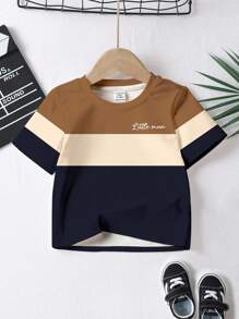 3pcs/Set Baby Boy Casual Short Sleeve Classic Colorblock Graphic Printed T-Shirts,Cool Campus Style, Suitable For Summer Baby Boy Striped Tshirt Baby Boy Color Block Tshirt Baby Boy Graphic Tshirt Toddler Boy Tshirt Baby Boy Summer Tshirt Baby Boy Print Tshirt