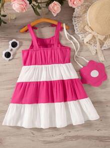 SHEIN 年轻女孩拼色可爱夏季细肩带蛋糕连衣裙 - 彩色 - 查看 2