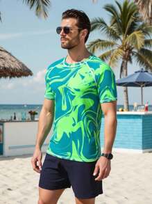 Manfinity Swimmode Men's Vacation Beach Surfing Swimwear Rash Guard Set