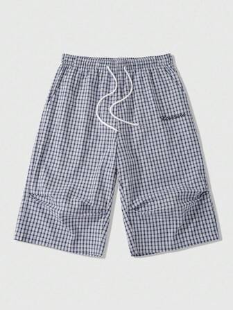 Prep Shorts décontractés amples à taille cordonnée à carreaux pour hommes