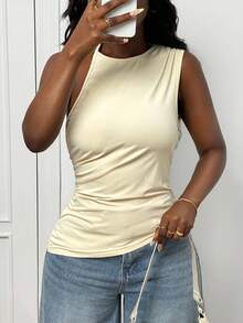 Slaydiva 2025 Sommer Neu Sexy creme gelber asymmetrischer rückenfrei ärmellos Crop Top für Frauen, geeignet für Ostern, Musikfestivals, Alltag, Party, Weihnachten, Valentinstag, Dates, Strand, Kreuzfahrt, Karneval - Gelb - Übersicht 6