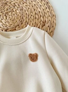 SHEIN 3 件套男婴/女婴卡通图案条纹纯色长袖运动衫套装，百搭适合秋冬季外出 - 彩色 - 查看 4