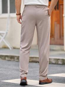 Manfinity VCAY Men's Casual Woven Elastic Waist Draw String Tapered Leg Pants, Suitable For Daily Wear Men Drawstring Pants, Fall, Old Money - Khaki - View 2