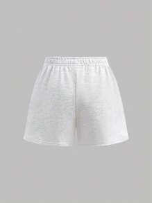 SHEIN Girlism Tween 女童休闲运动纯色浅灰色短款背心和短裤 2 件套 - 淺灰色 - 查看 6