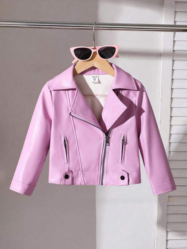 Chaqueta de motocicleta con cremallera y remaches para niñas, cortavientos casual de moda para niñas para primavera/otoño