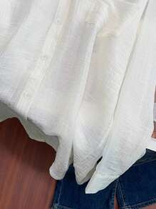 Breezaya 女士时尚休闲镂空蝴蝶结后背衬衫 - 杏色 - 查看 6